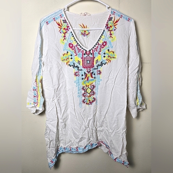 Solitaire Embroidered 3/4 Sleeve Tunic, Size XL - Picture 1 of 2